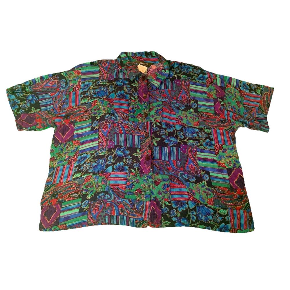 Options‎ Melrose Large 100% Rayon Woman’s Hawaiian Camp Collar Shirt Vintage 90s